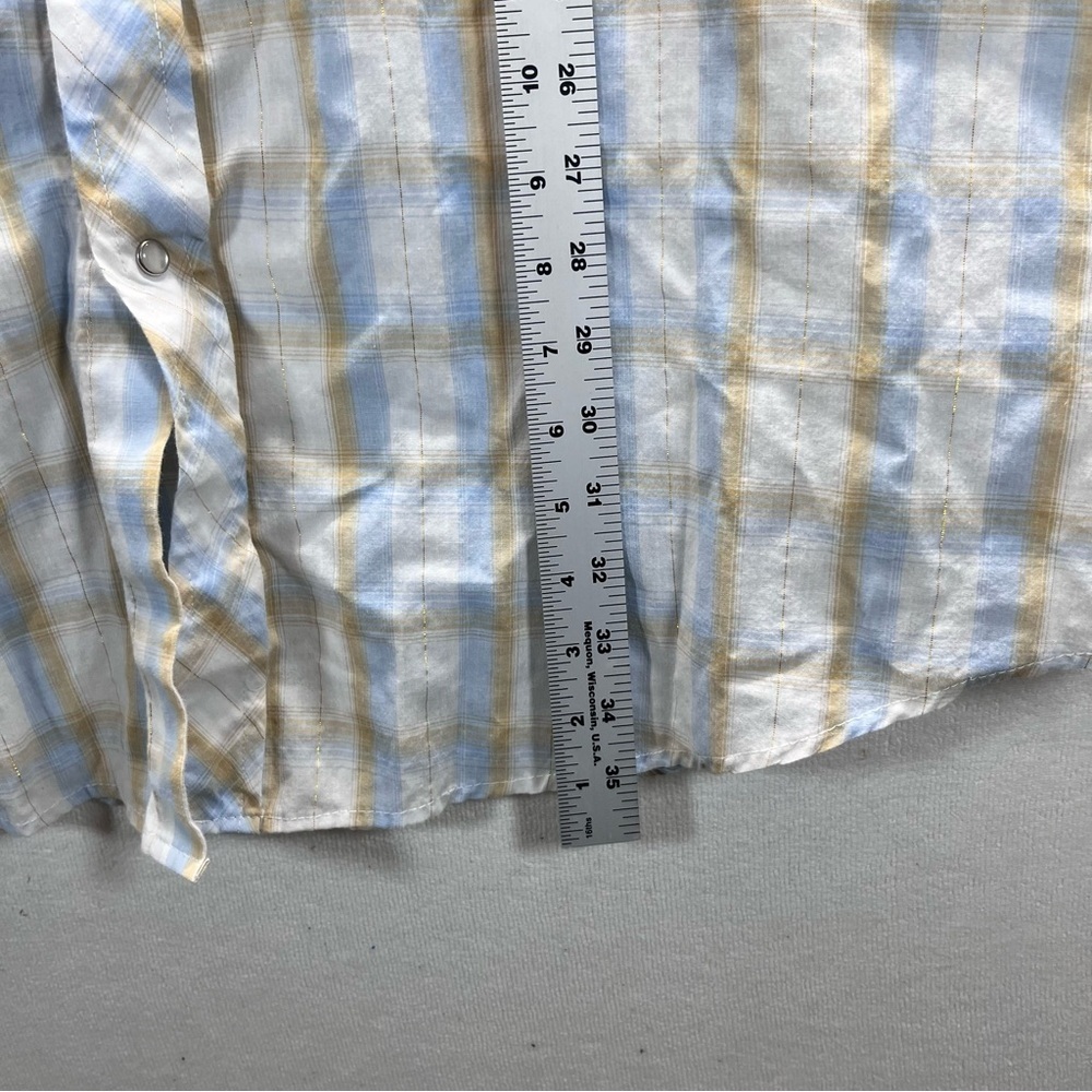 Roper Western Cowboy Button Down Shirt Mens 3XL Tan Blue Plaid Shimmer 2744 - Picture 6 of 8